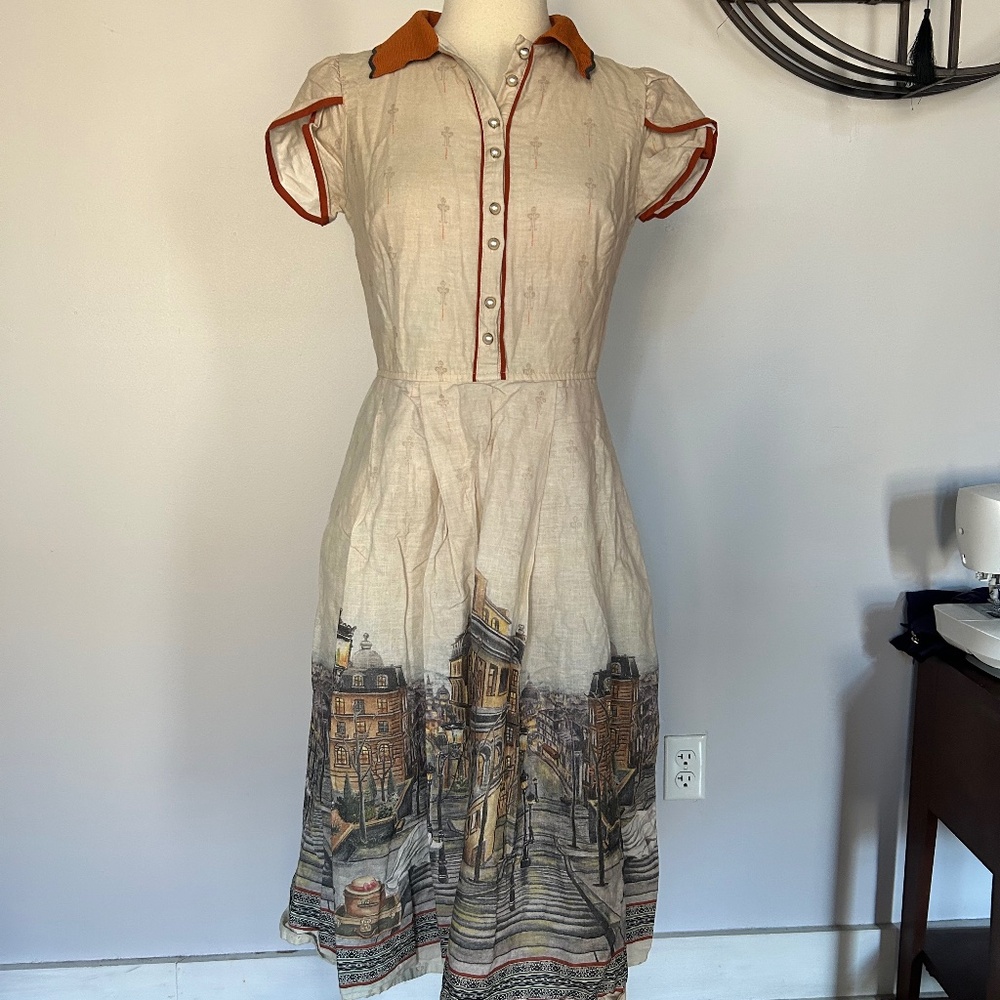 Antix Border Print Button Down Day Dress Medium